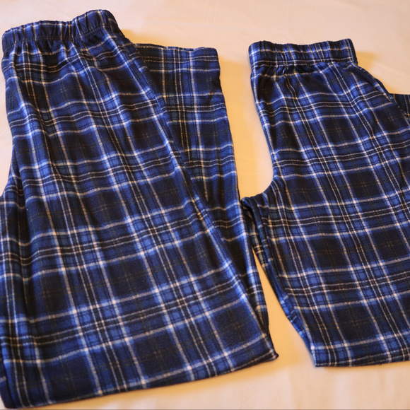 Boys Blue Plaid PJ Lounge Pants x2 Large 14-16
